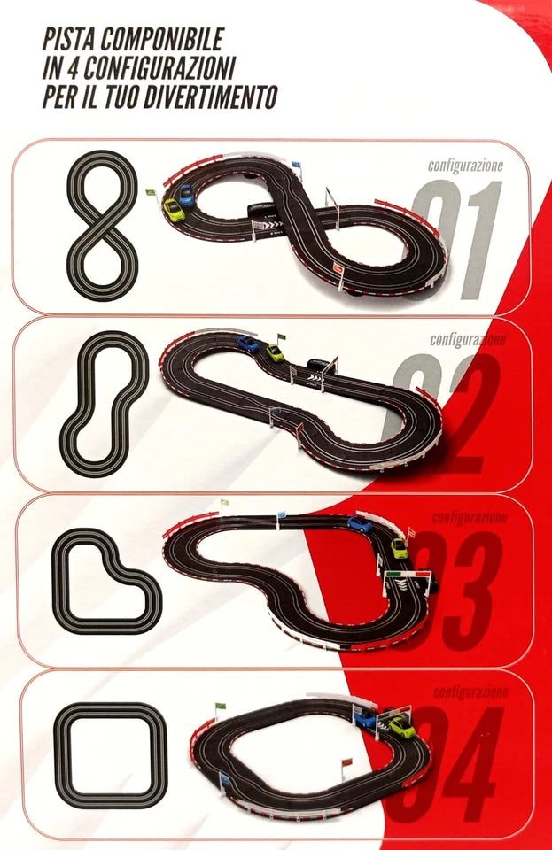 Pista elettrica a batterie pista Fiat Abarth 500E con luci Scala 1:43 2.6 metri