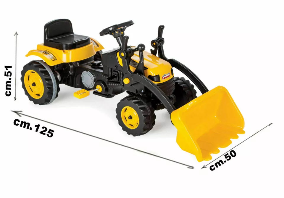Trattore a pedali per bambini con escavatore sedile regolabile grande 125x51x51