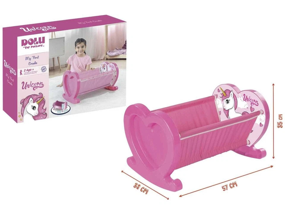 culla per bambole e bambolotti lettino unicorno altezza 35x57x38 cm.