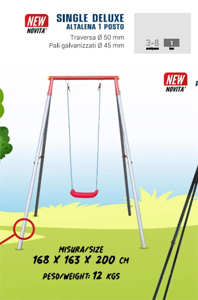 Altalena per Bambini giardino 1 posto 168x163x200 cm pali acciaio galvanizzato