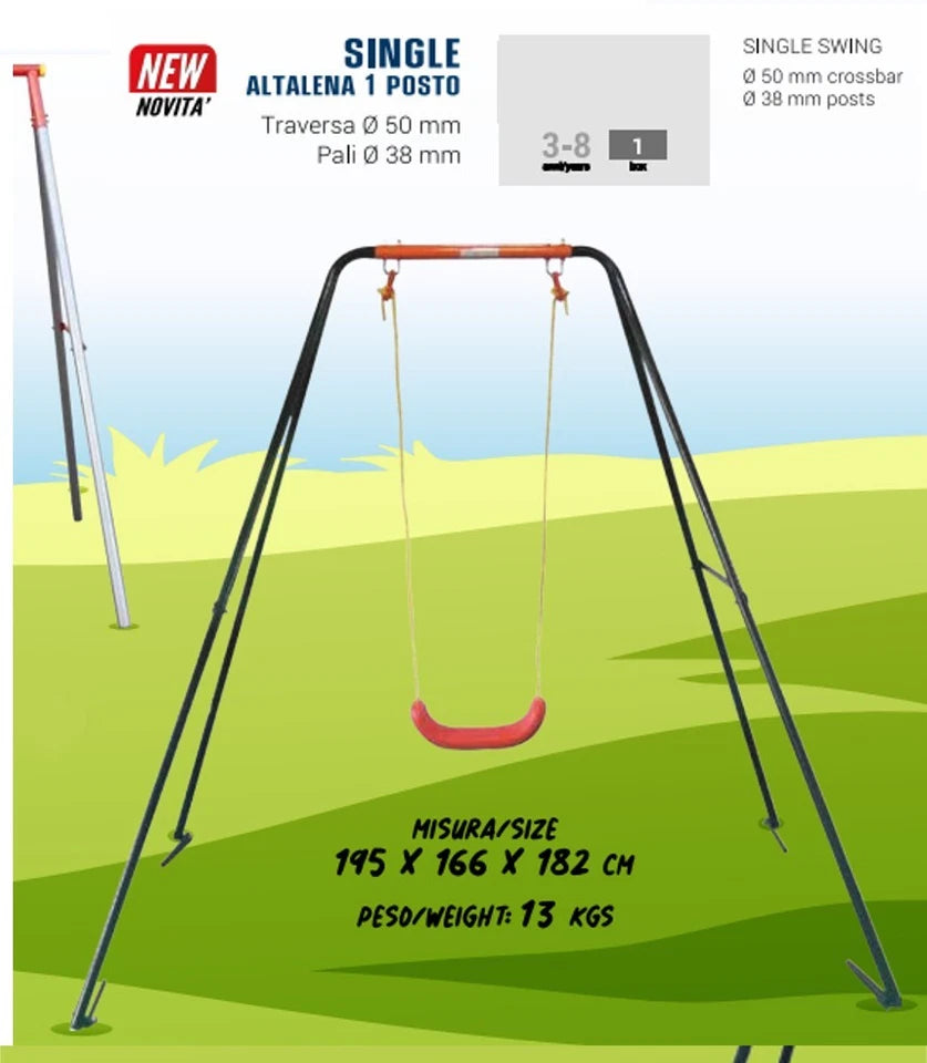 Altalena da giardino 1 posto 195x166x182 cm pali acciaio galvanizzato per bambin