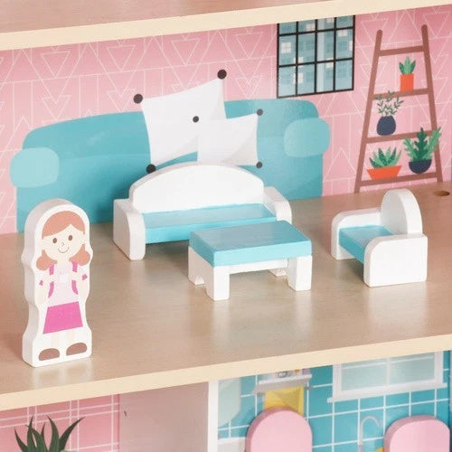 Casa delle Bambole in Legno XXL con luci Led 3 piani con mobili e accessori