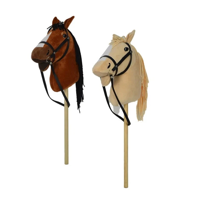 ASTA BASTONE CAVALLO A DONDOLO IN LEGNO E PELUCHE CON SUONI altezza 80 cm
