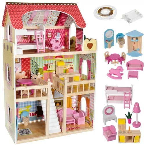 Casa delle Bambole in Legno villa bambole fashion per bambine accessori e luce