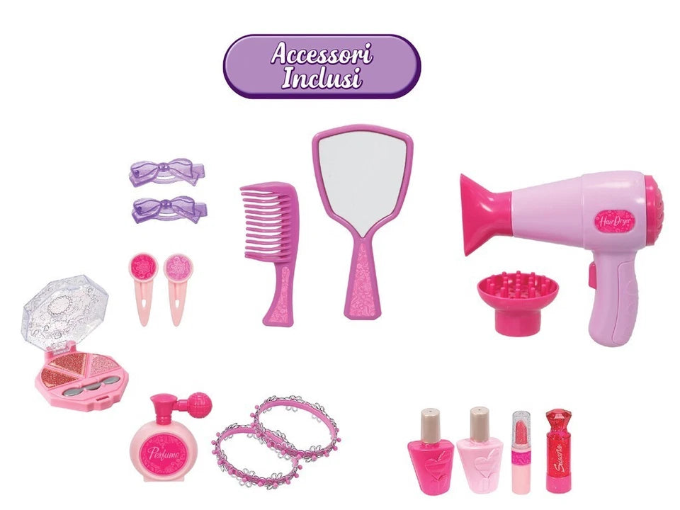 Specchiera Gioco con sgabello Bambine Specchio Trousse Set luci suoni h 72 cm