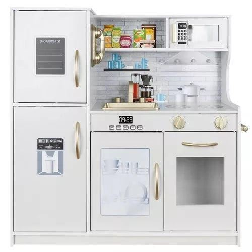 CUCINA PER BAMBINI IN LEGNO BIANCO CUCINA GRANDE con FRIGO FORNO pentole e luci
