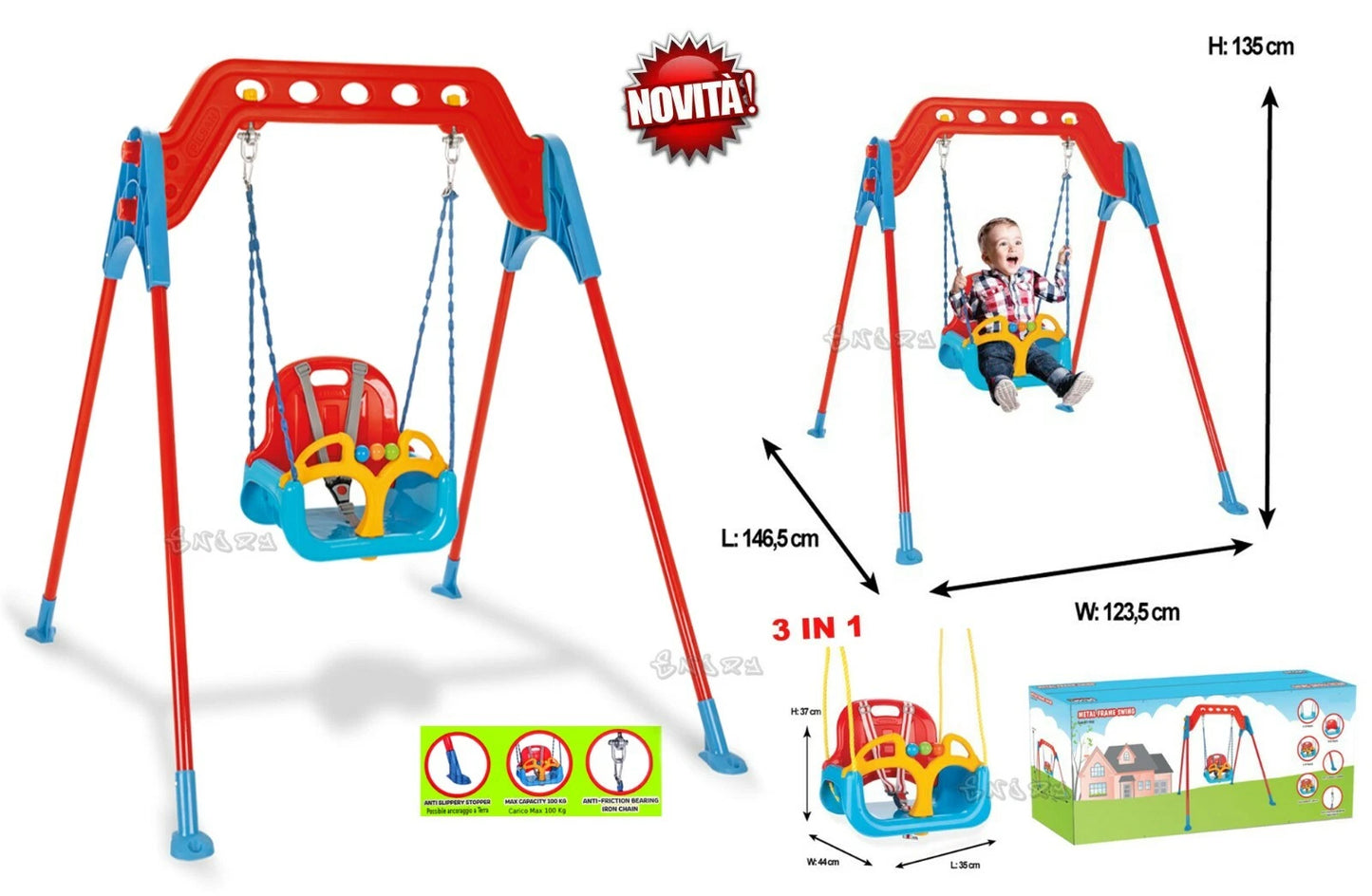 Altalena per Bambini giardino 1 posto Sedile e canestro da basket incluso