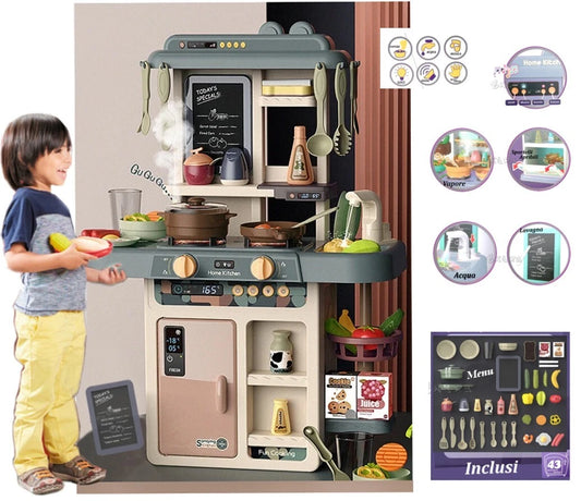 Cucina Giocattolo per bambini con vapore acqua Suoni Luci  e Accessori Inclusi