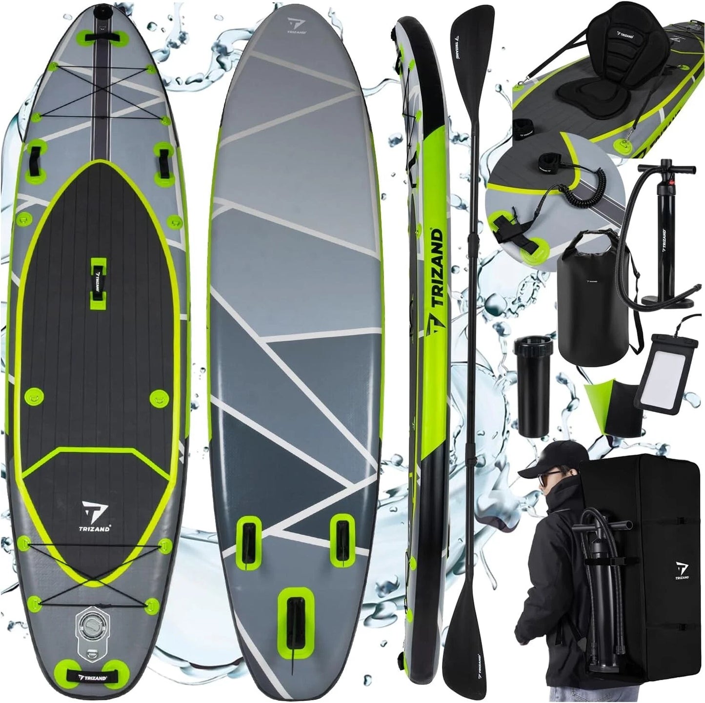 Tavola Da Stand Up Paddle SUP Gonfiabile  Pompa Pagaia Sedile Zaino Sacca 335 cm