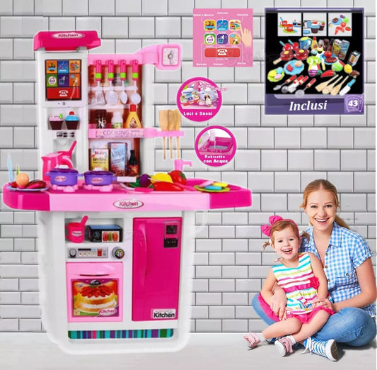 Cucina Giocattolo GRANDE per bambini Suoni Luci getto Acqua e Accessori h.98 cm