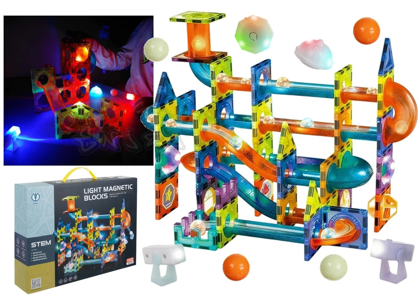 Costruzioni Magnetiche per Bambini 3 4 5 6 Anni, pista luminosa per biglie gioco