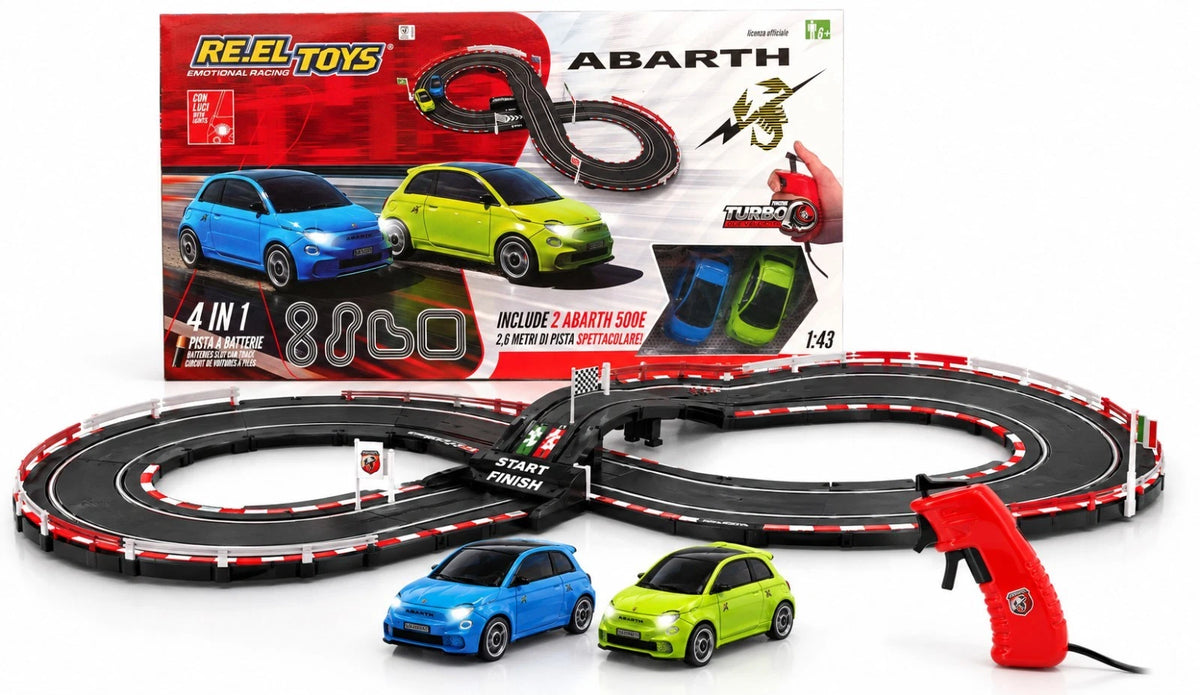 Pista elettrica a batterie pista Fiat Abarth 500E con luci Scala 1:43 2.6 metri
