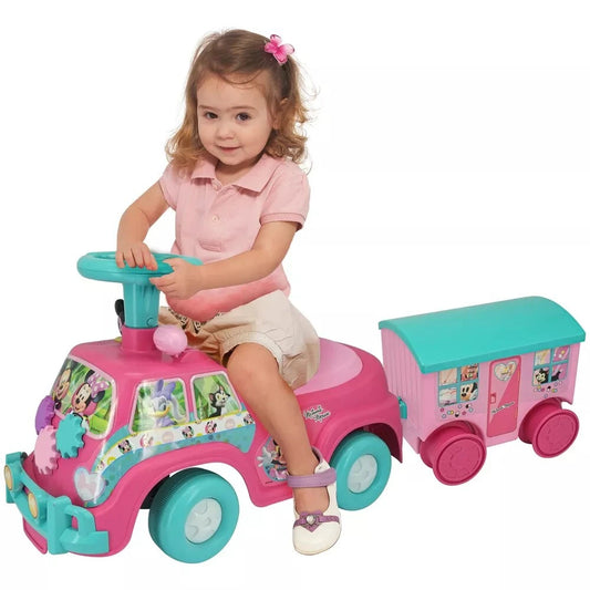 Ride on bambini disney auto a spinta cavalcabile minnie con rimorchio e accessori