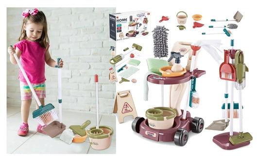 gioco aspirapolvere set giocattolo pulizie per bambini con scopa straccio secchi