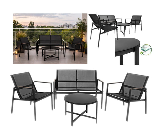 SET DA GIARDINO TERRAZZO 4 POSTI sedie tavolo panca divano in acciaio