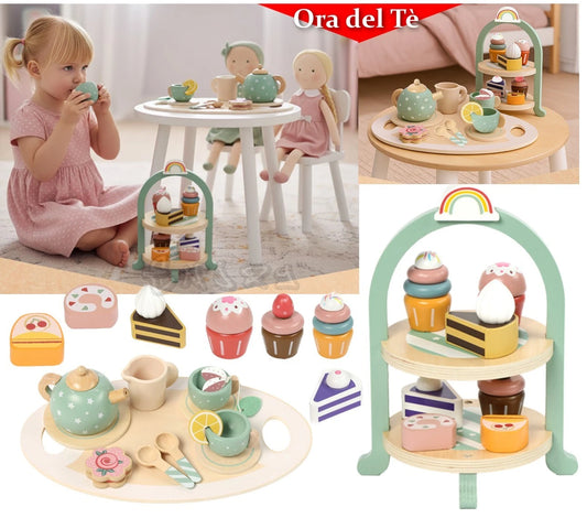 Gioco Pasticcere Giocattolo in legno dolci e set per il tè bambini + accessori