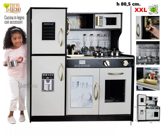 CUCINA IN LEGNO PER BAMBINI GRANDE con FRIGO FORNO ACCESSORI LUCI