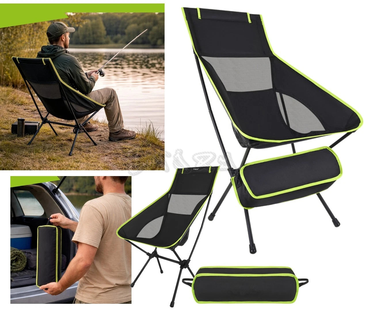 Sedia da pesca sedia giardino pieghevole sedia campeggio portata 120 kg, leggera
