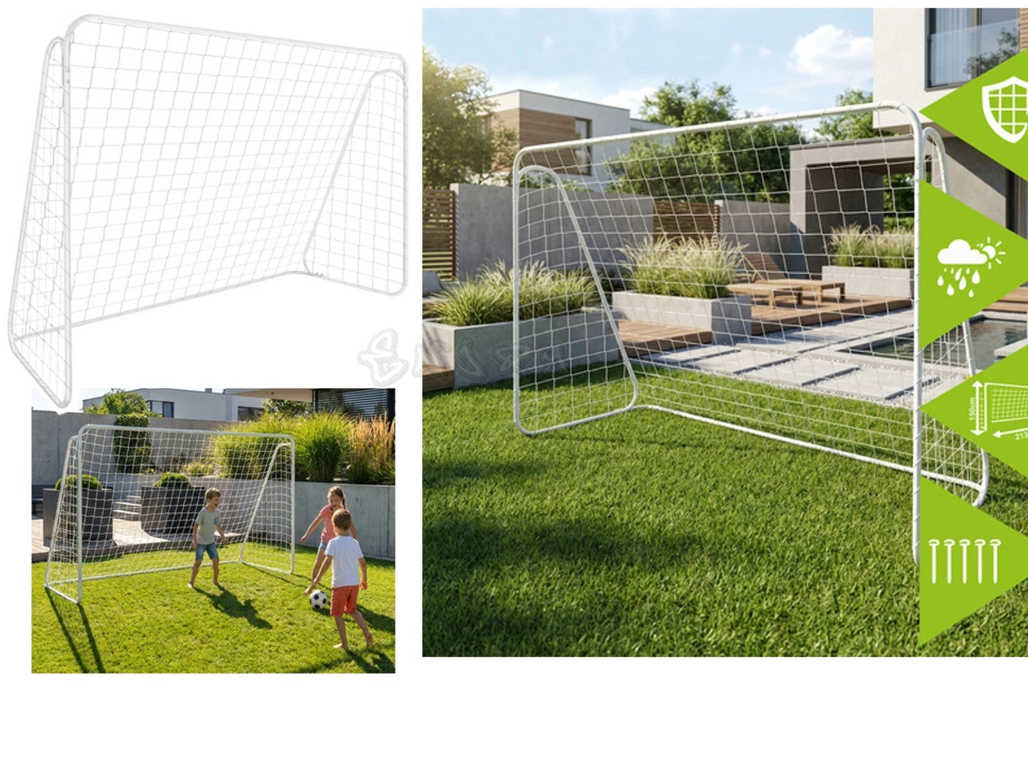 porta da calcio in metallo da esterno porta calcio e calcetto giardino con rete 213x150x90 cm