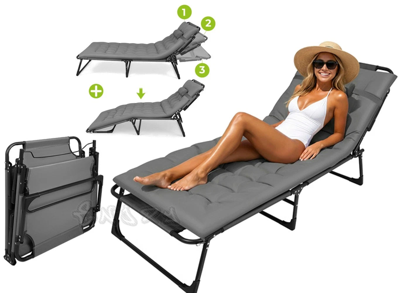 sdraio reclinabile lettino pieghevole prendisole con cuscino imbottito per casa,giardino,campeggio,mare o piscina