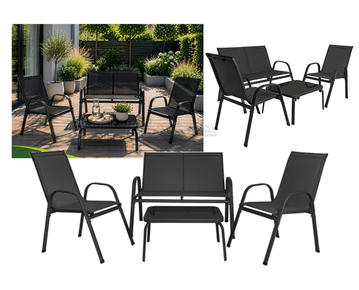 SET mobili TERRAZZO DA GIARDINO 4 POSTI sedie tavolo panca divano in acciaio