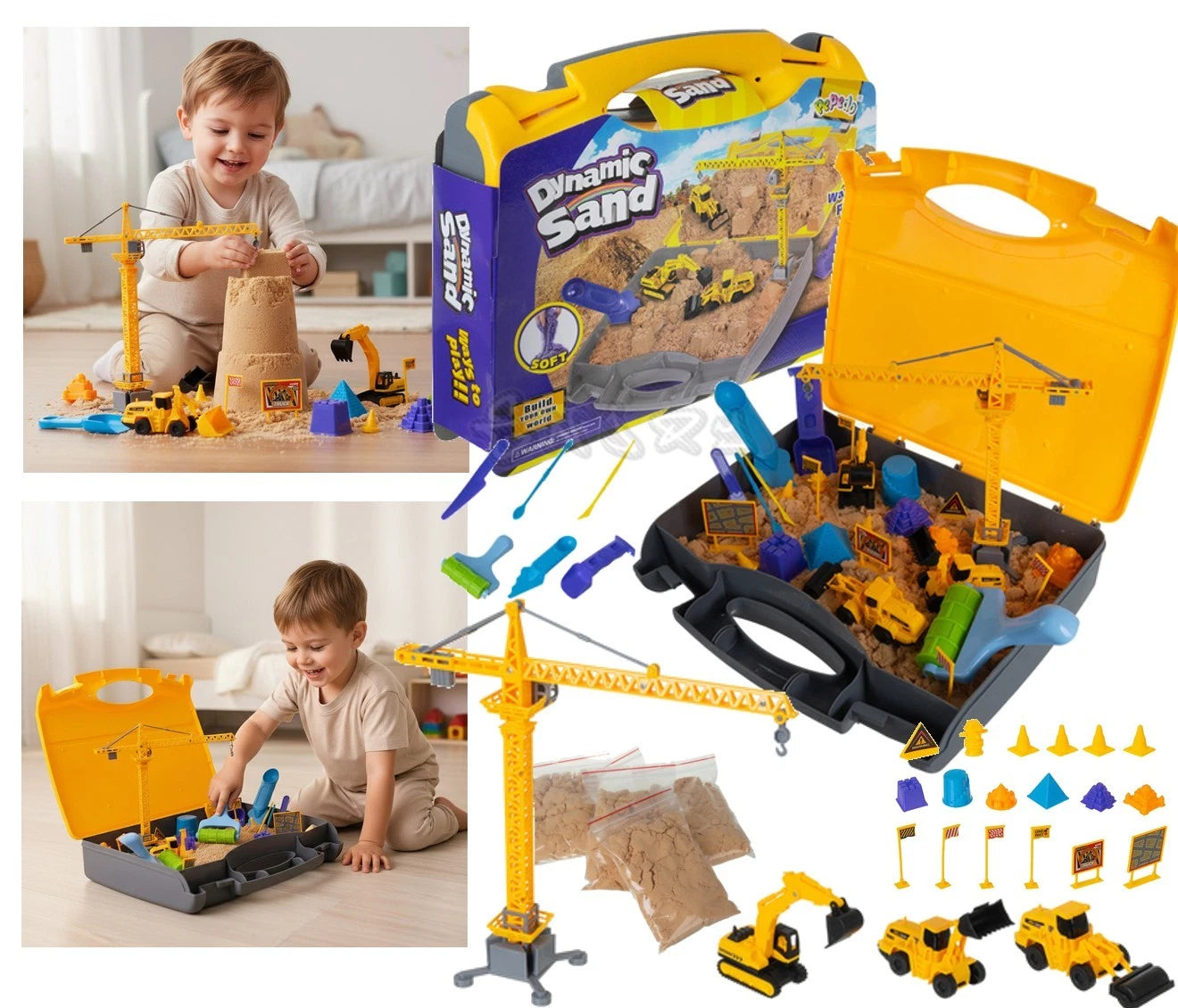sabbia cinetica sand set sabbia modellabile con mezzi da cantiere e accessori
