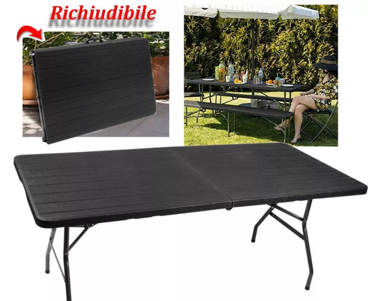 Tavolo pieghevole da giardino tavolino 180x75 richiudibile a valigetta x esterno