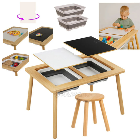 TAVOLO PER BAMBINI In LEGNO + 1 SEDIA TAVOLINO GIOCO STUDIO LAVAGNA CONTENITORI
