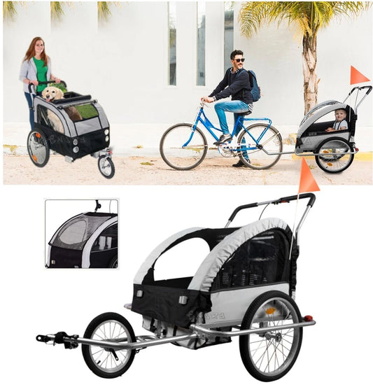 Rimorchio per Bicicletta Carrello porta bambini o Passeggino Trasporto cani