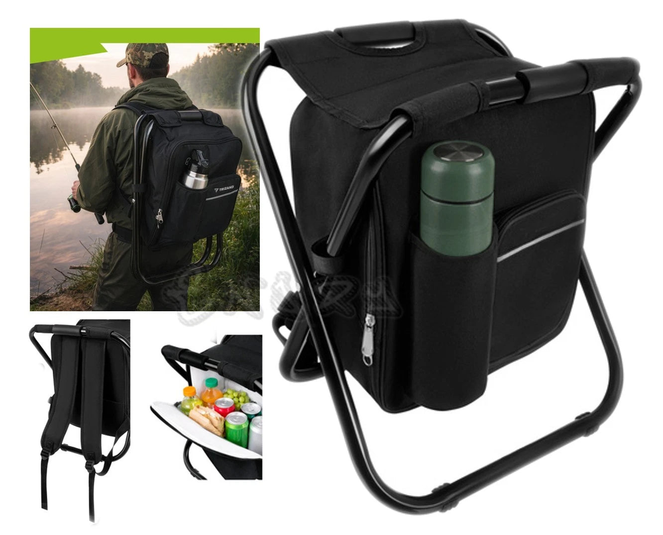 Sedia da pesca sgabello campeggio con borsa termica alimenti bevande sedia zaino