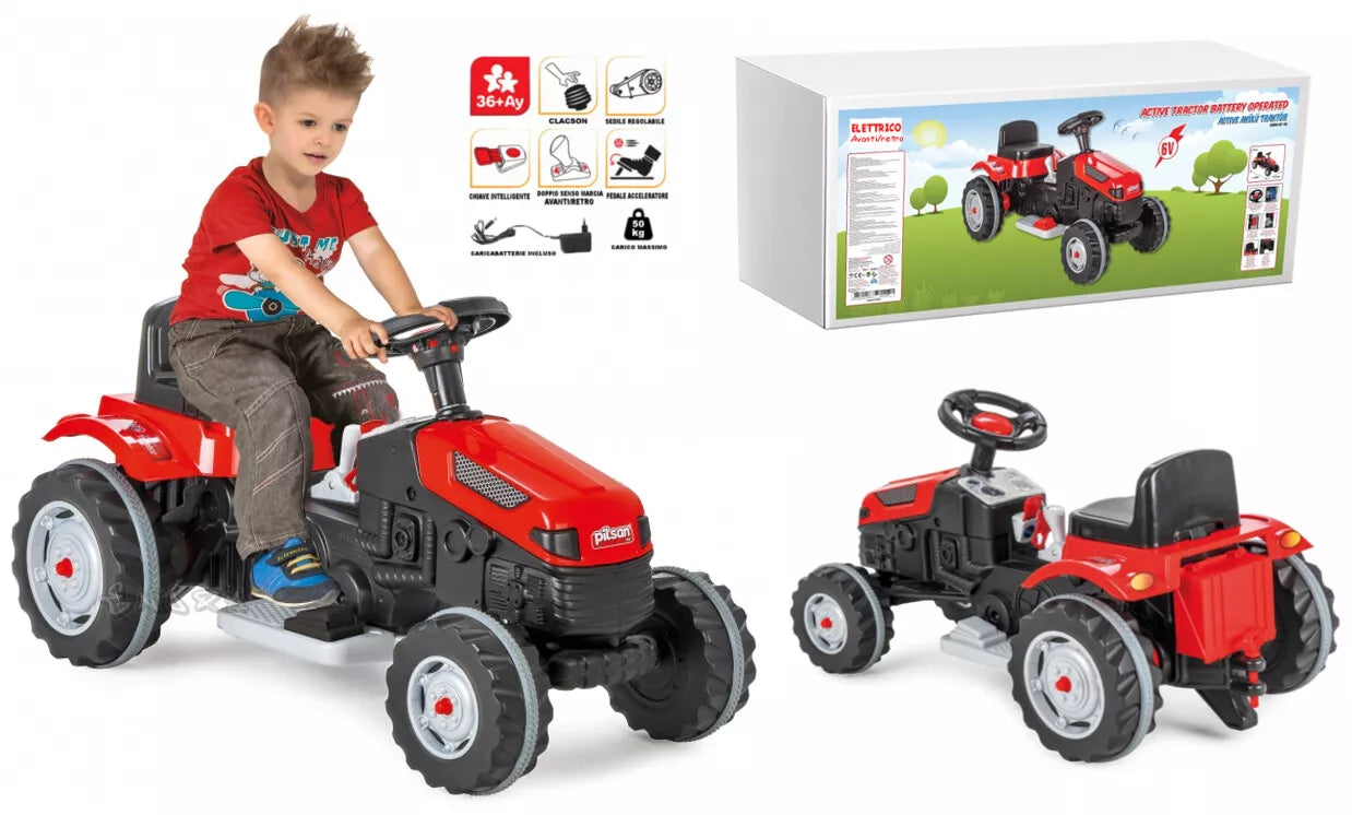 Trattore elettrico per bambini trattore rosso grande con sedile regolabile