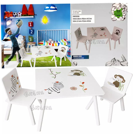 TAVOLO PER BAMBINI In LEGNO + 2 SEDIE TAVOLINO DA GIOCO E STUDIO camera bambini