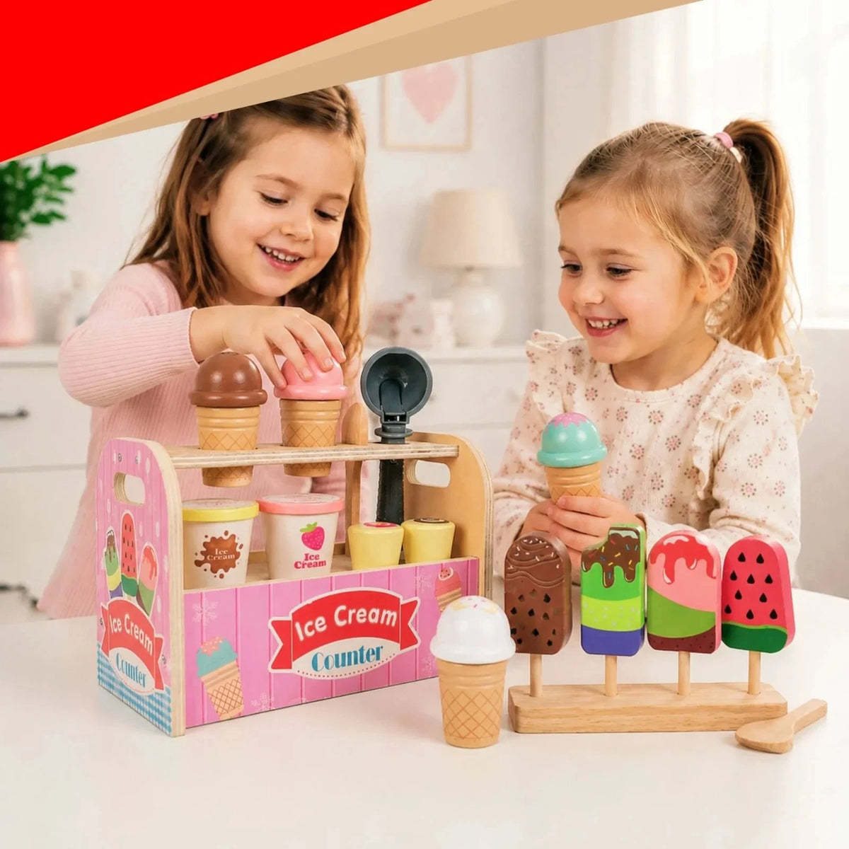 giocattolo in legno "la mia gelateria" set gioco gelati con accessori e dolci