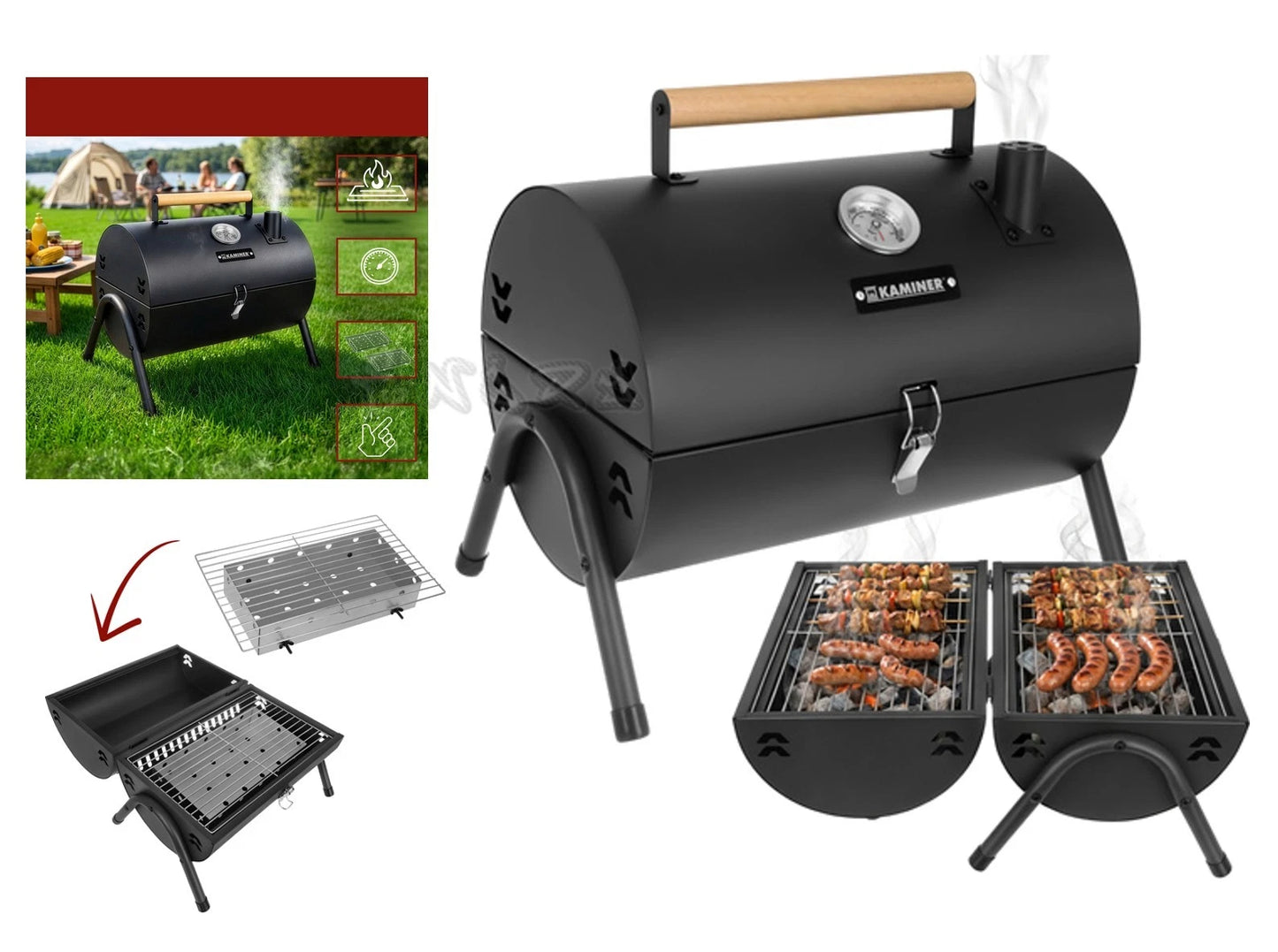 bbq barbecue xxl carbone e carbonella grill giardino 2 griglie fuoco regolabile termometro