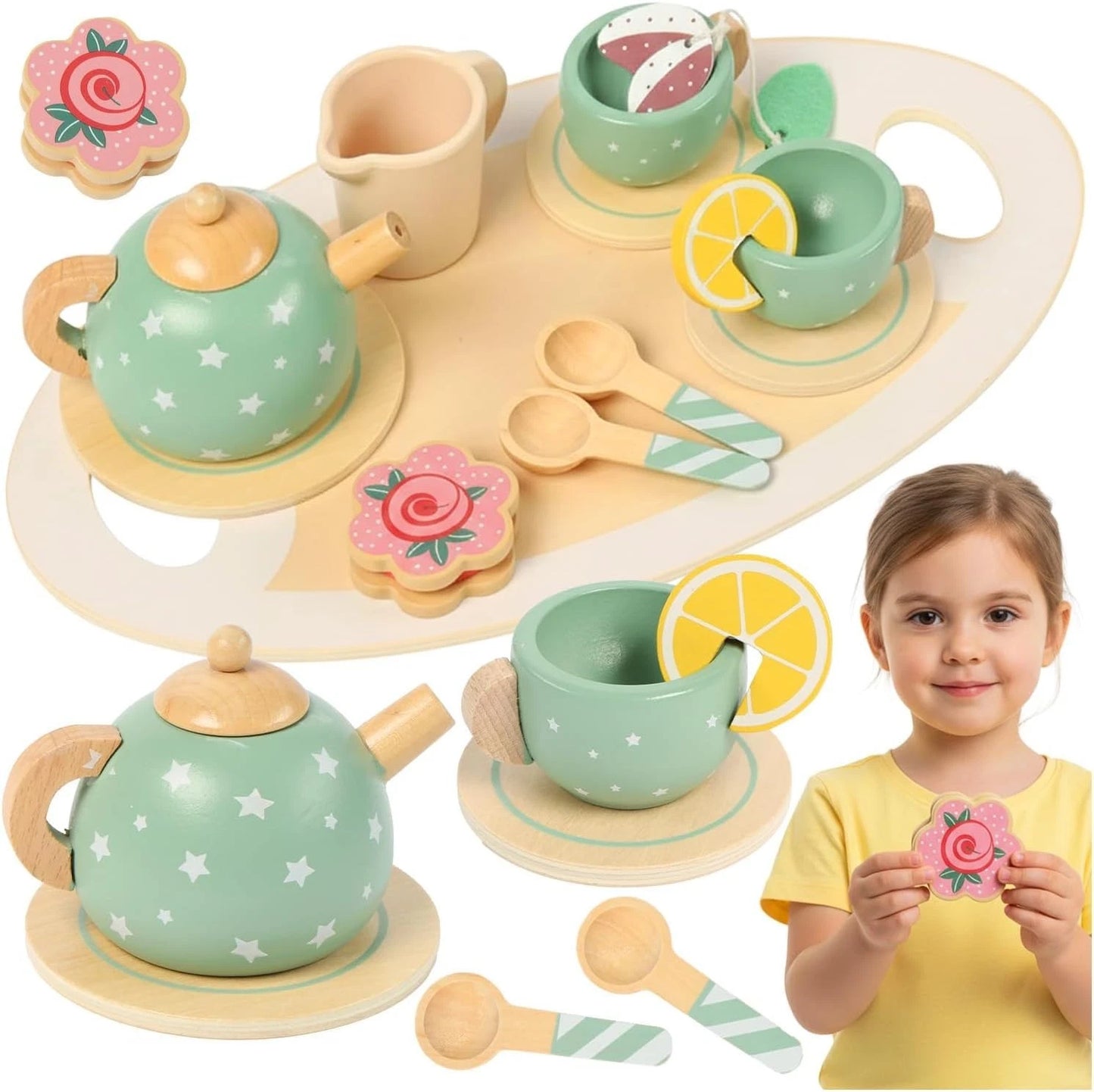 Gioco set per il tè bambini + accessori Giocattolo in legno dolci gioco