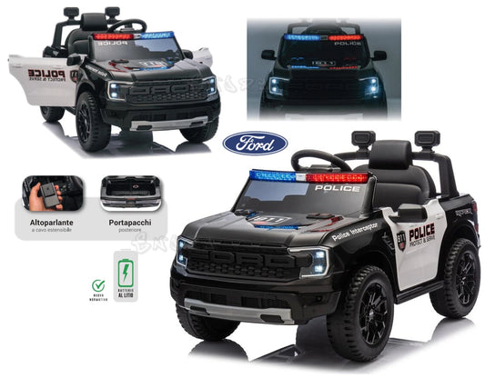 Auto polizia elettrica per bambini ford raptor jeep batteria litio altoparlante