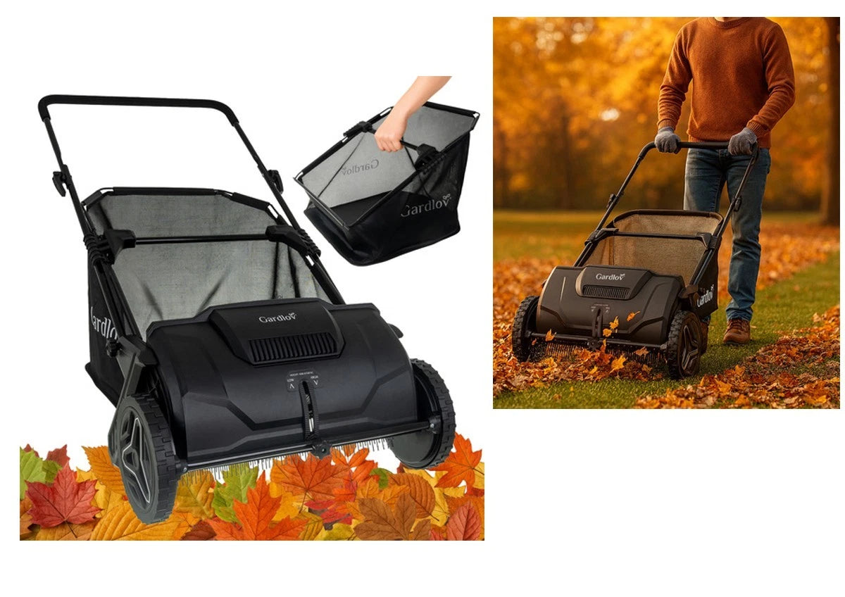 Raccoglitore di foglie e erba raccoglifoglie 100 litri a spazzole maneggevole