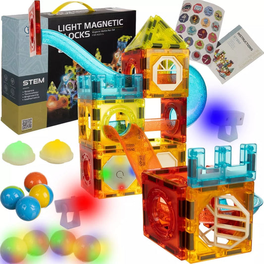 Pista per biglie luminosa 75 elementi gioco biglie costruzioni magnetiche bambini