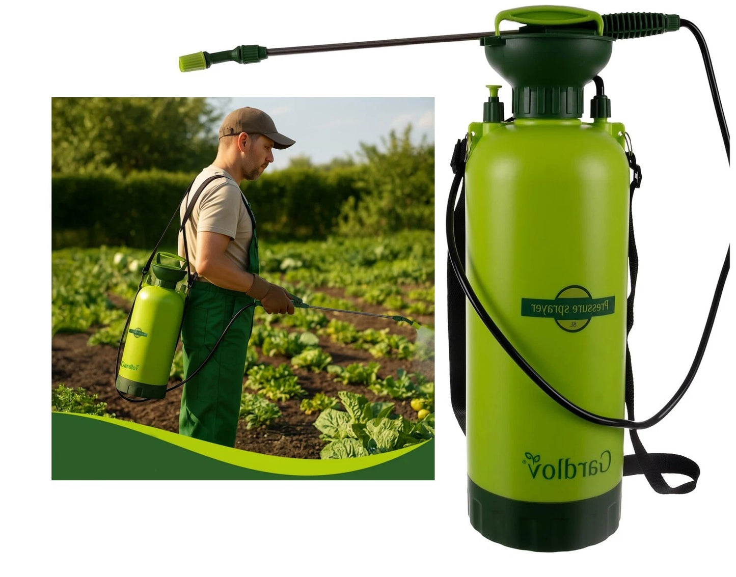 8L Spruzzatore Manuale a Pompa asta lunga Nebulizzatore a Pressione Irrigazione