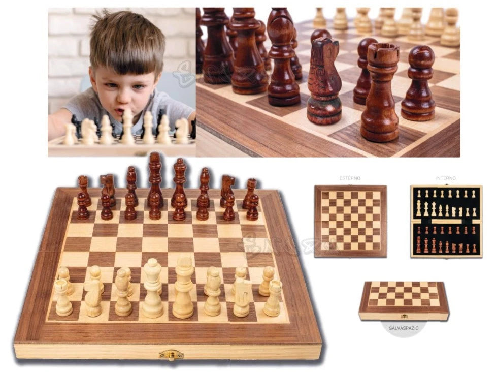 scacchi scacchiera gioco da tavolo richiudibile salvaspazio misure 29x29x24 cm.
