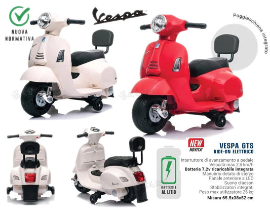 Scooter Elettrico per Bambini 1 - 3 Anni con Luci Led e Suoni Vespa GTS 7,2V