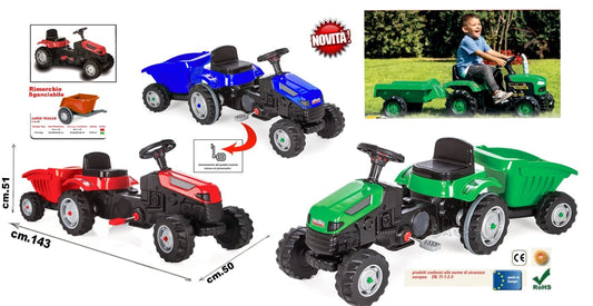 Trattore a pedali con rimorchio trattore grande gioco per bambini a pedali