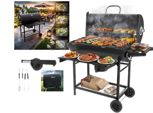 bbq barbecue xxl a carbone carbonella + accessori , soffiatore, copertura, termometro griglie