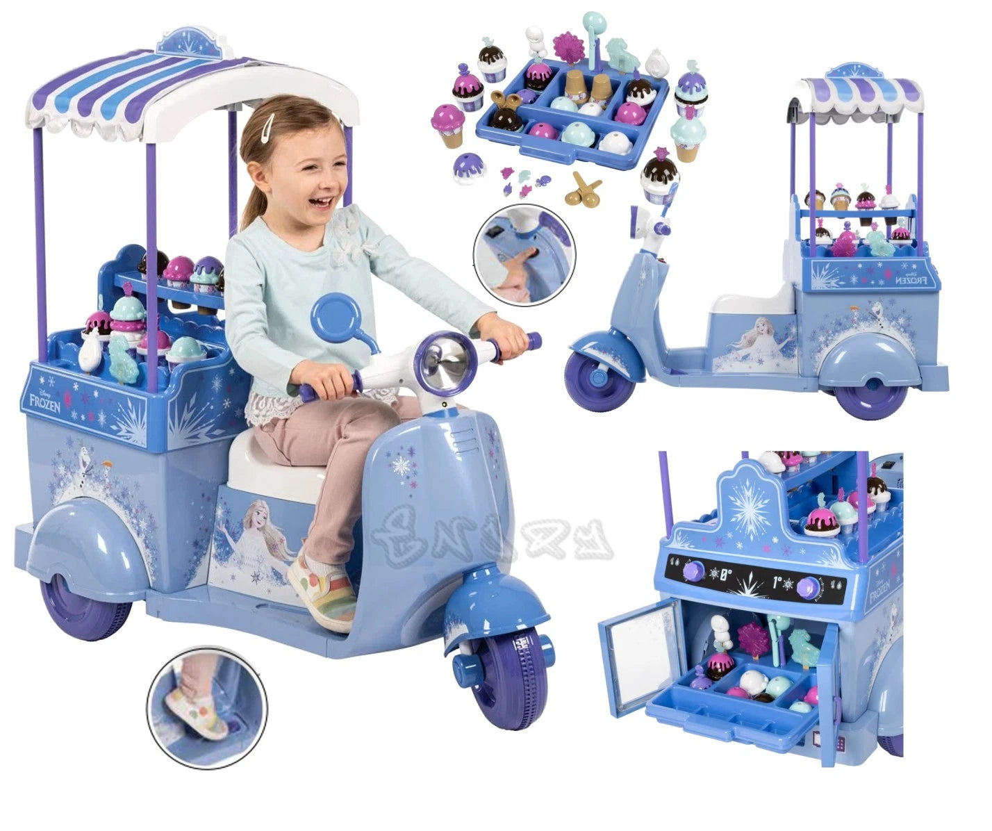 vespa elettrica bambini carretto gelati frozen batteria 7,2 V 3-7 anni luce suoni