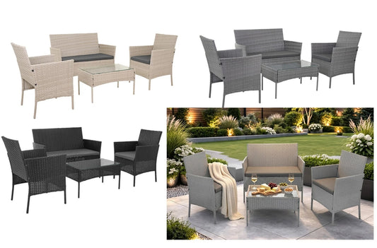 SET DA GIARDINO TERRAZZO 4 POSTI IN ECORATTAN- VARI COLORI- CON CUSCINI