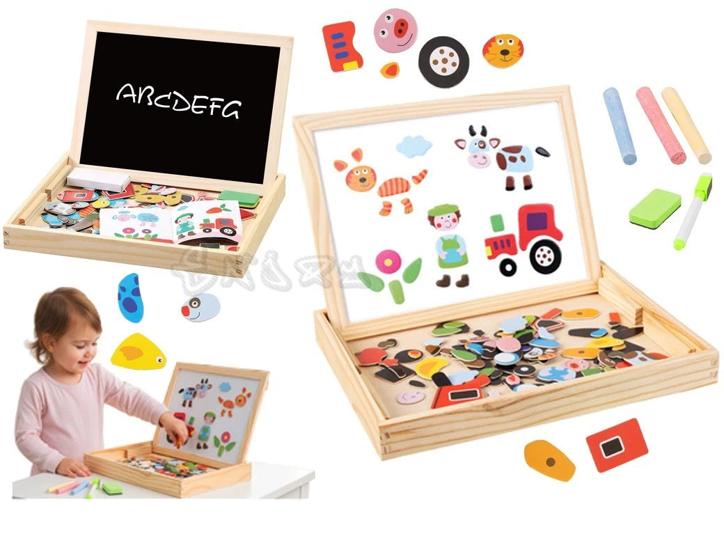 lavagna per bambini magnetica IN LEGNO bifacciale gessetti pennarelli accessori