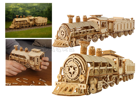 Puzzle 3D in legno modellino treno locomotiva a vapore con tender puzzle legno