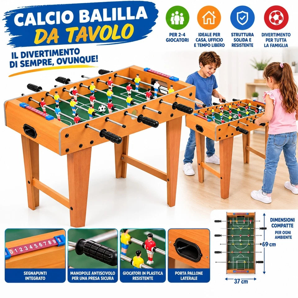 Calcio Balilla da Tavolo con Gambe in Legno per Bambini e Adulti Biliardino