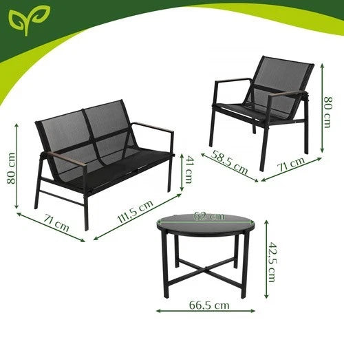 SET DA GIARDINO TERRAZZO 4 POSTI sedie tavolo panca divano in acciaio