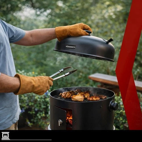 bbq barbecue a carbone carbonella con coperchio affumicatore termometro braciere